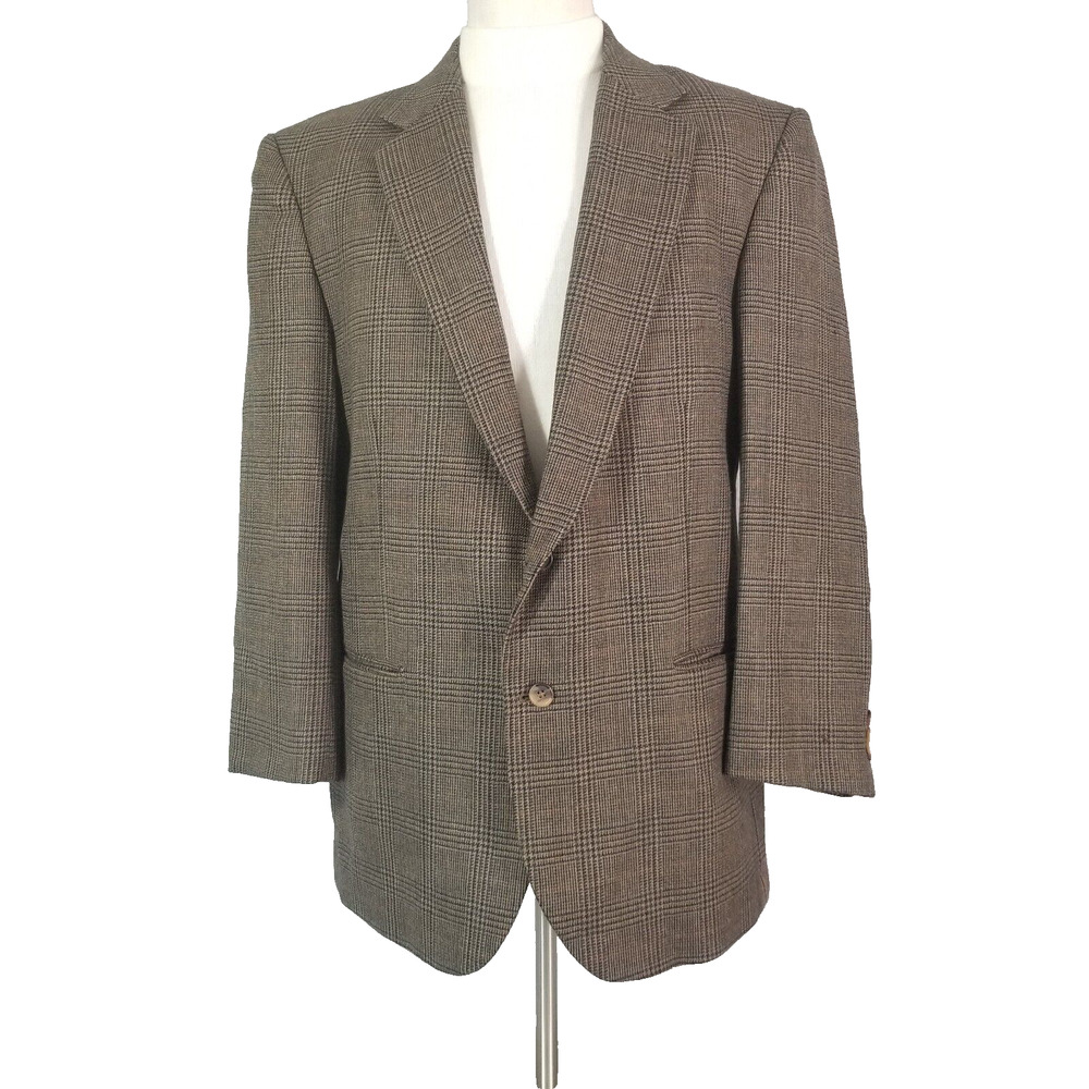 Alan Flusser Jacket Sport Coat Blazer Men's 46R Brown Plaid‎ Lambs wool Classic